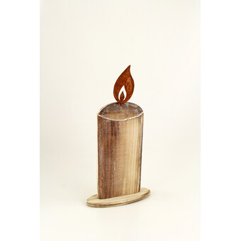 Holz-Dekokerze mit Rostflamme H 42 cm