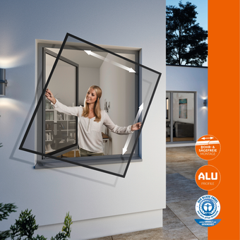 Fliegengitter verstellbar Rahmen Fenster Flexi Fit Anthrazit 100 x 120 cm